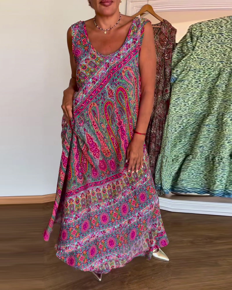 Robe Sans Manches Large Cachemire Imprimé