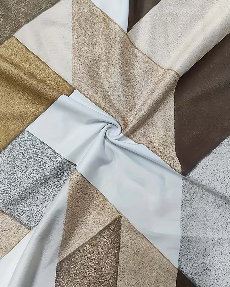 T-shirt avec un Cou en U en Bloc de Couleurs Casual