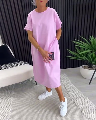 Robe Manche Courte Décontractée Droite Poche
