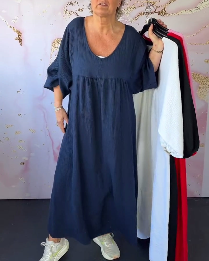 Robe Style Forêt Col En V Plissée Unie