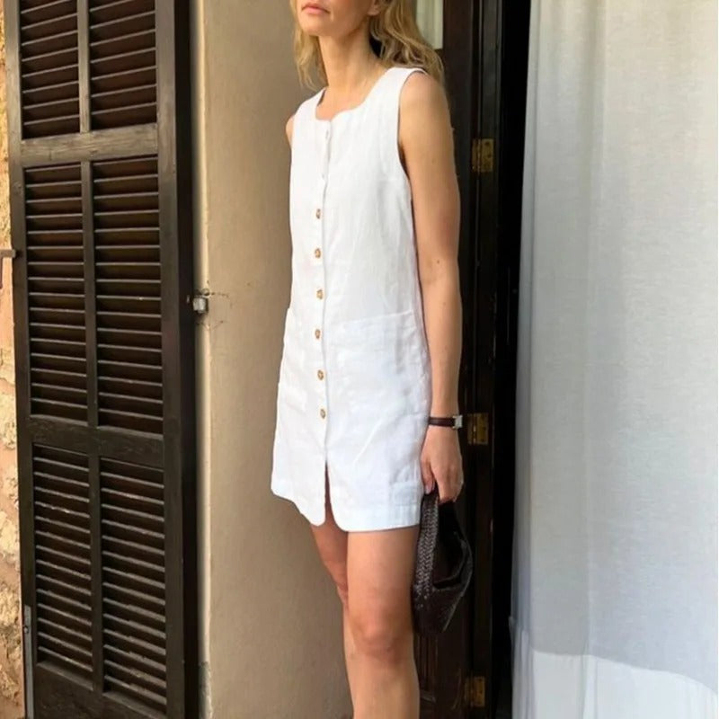 Sophie Paris® | Robe droite sans manches à boutons