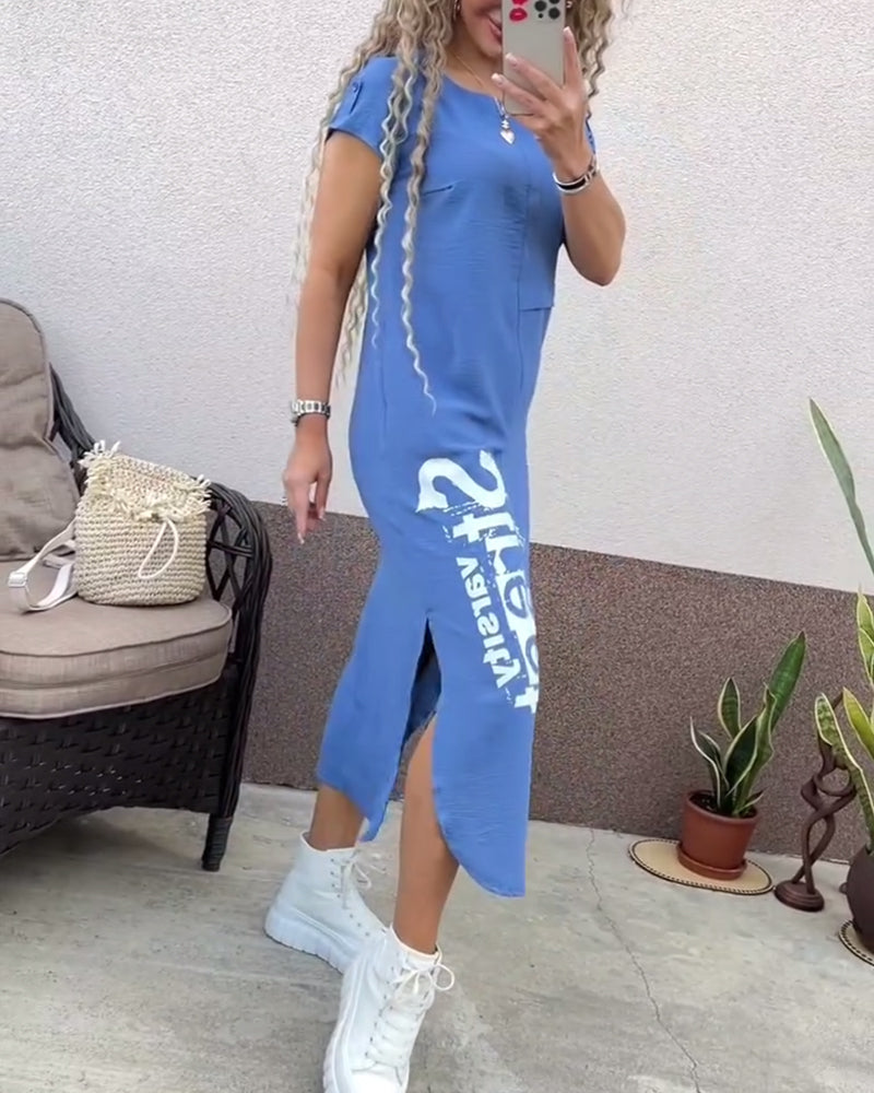 Robe Sexy Fente Manches Courtes