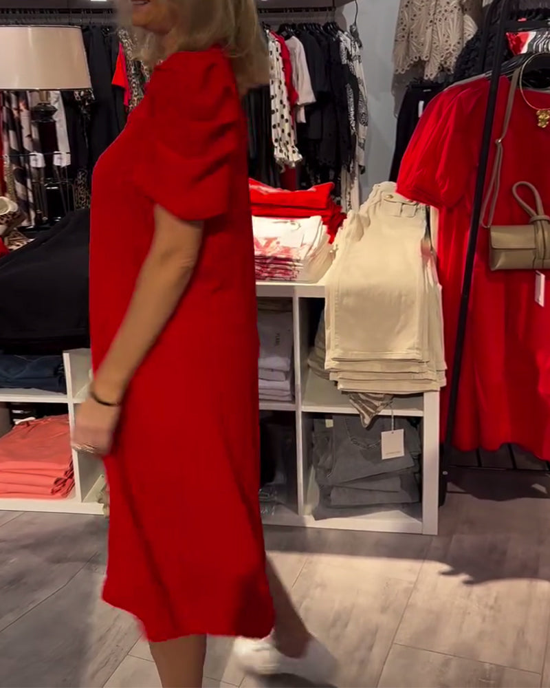 Robe Manches Bouffantes Col En V Tempéré