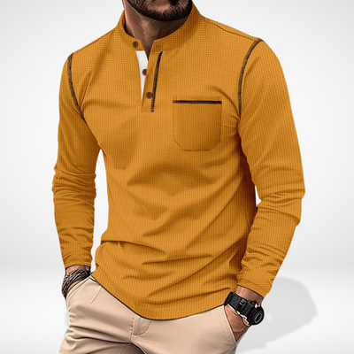 T-shirt manches longues à col boutonné contrasté pour Homme – Carmello