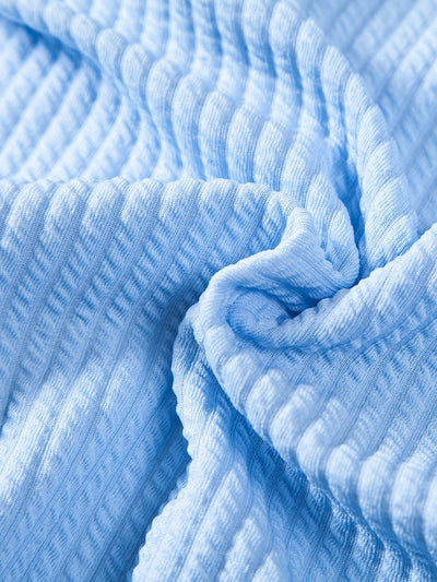 Short Sleeved V-Neck Ribbed Polo & Straight Leg Ribbed Pants