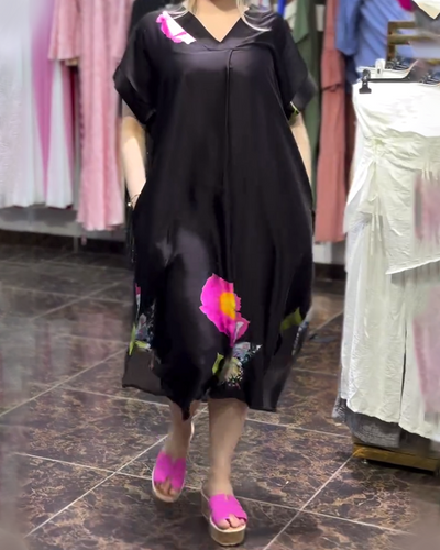 Robe Mode V-Neck Large Imprimé