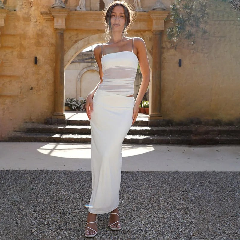 Sophie Paris® | Robe longue à bretelles fines et fente