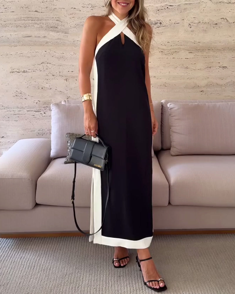 Robe Tempérament Halterneck Couleur Contrastée