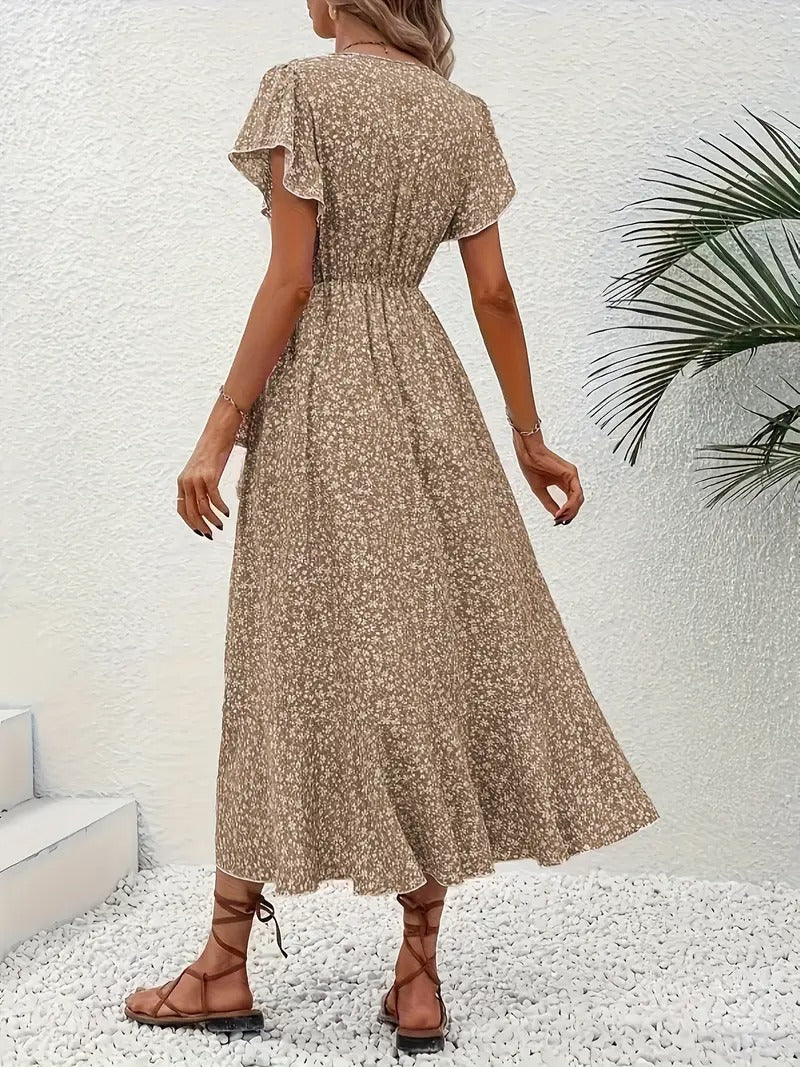 Robe mi-longue élégante à motifs floraux