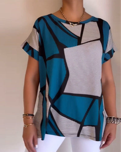 T-shirt Col Rond Motif Géométrique Ample