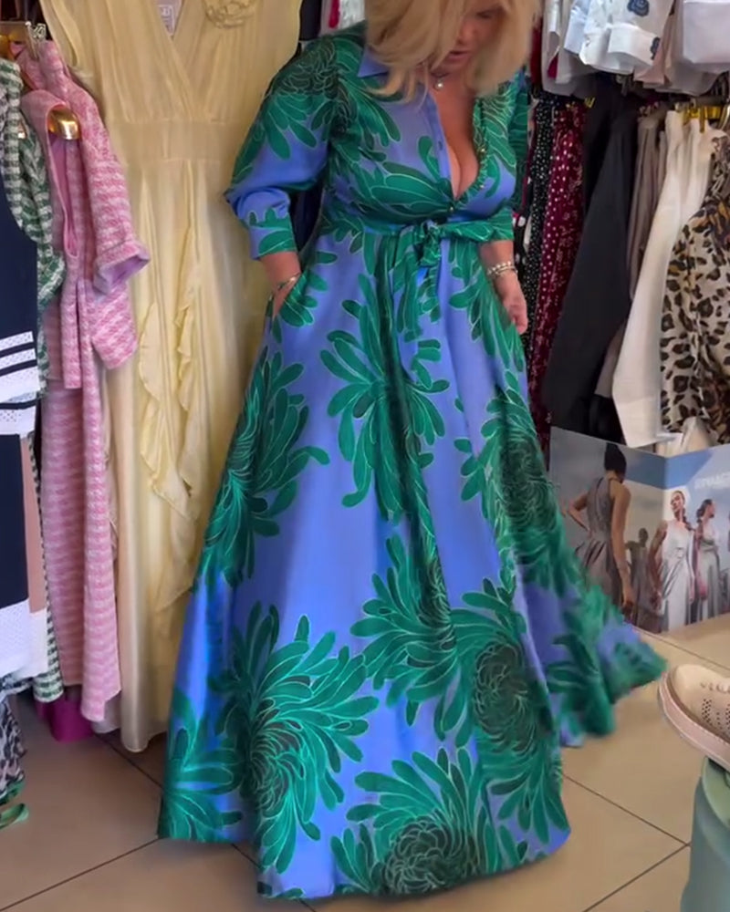 Robe Manches Longues En V Taille Marquée Swing