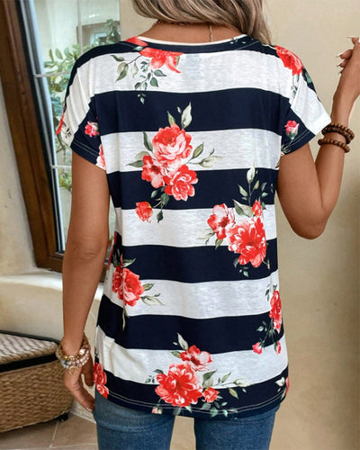 T-Shirt À Col Rond Et Imprimé Rayé