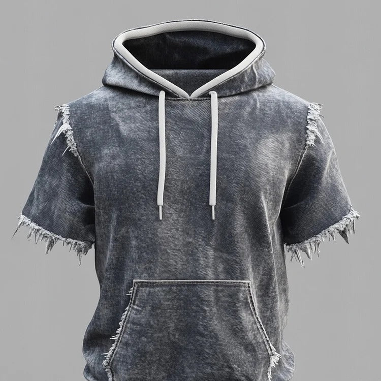 Sweat à capuche en denim délavé