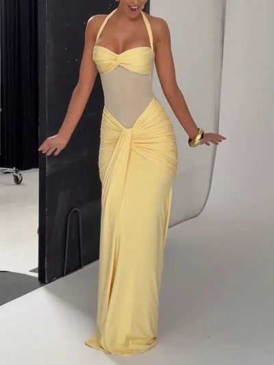 Robe slim patchwork en maille chic