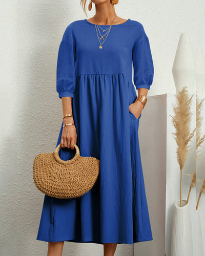 Robe Midi pour Femme avec Col Rond et Poches