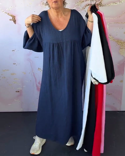 Robe Style Forêt Col En V Plissée Unie