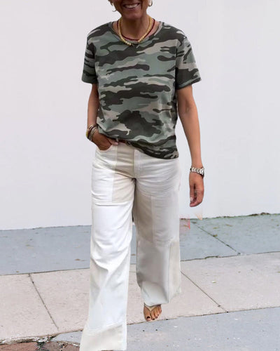 T-Shirt Imprimé Camouflage Manches Courtes