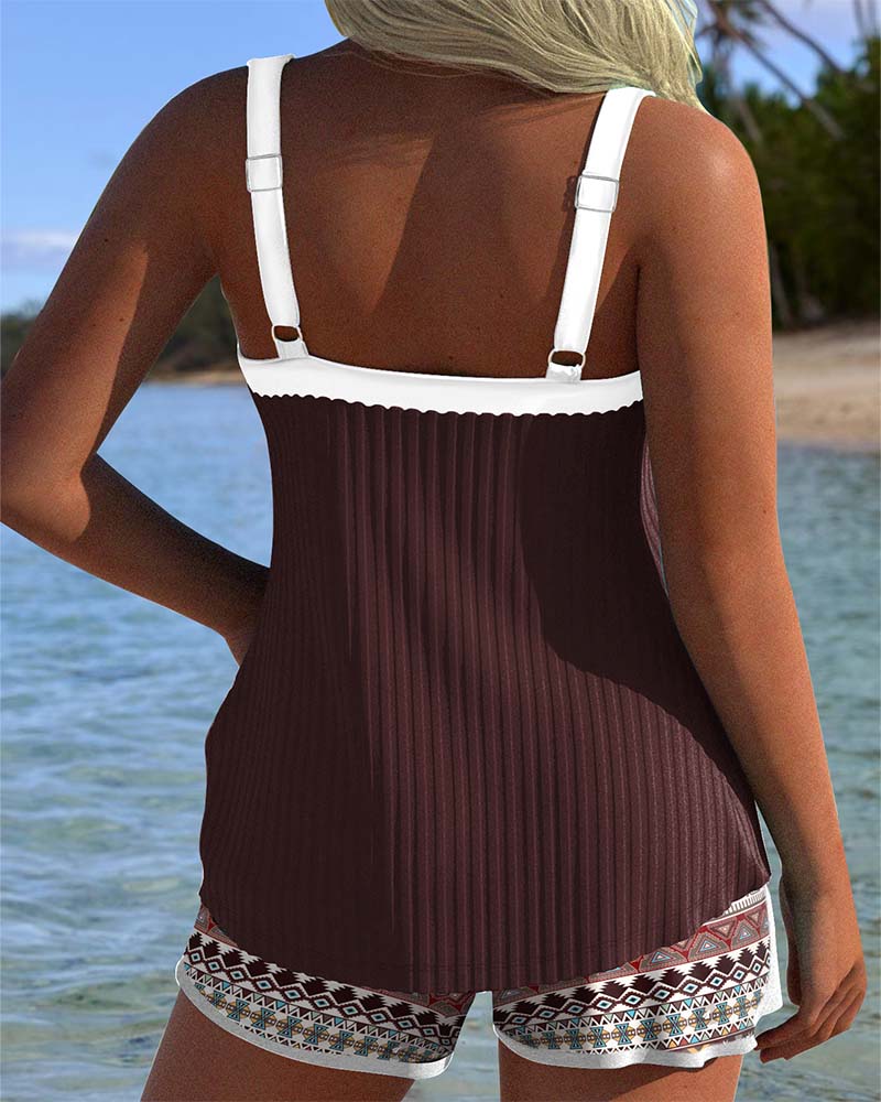 Tankini à Rayures Short de Plage Imprimé Boxer