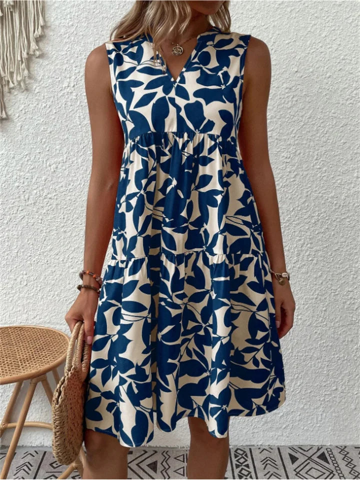 Robe Midi Femme sans Manches à Motif Feuilles