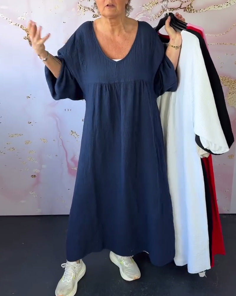 Robe Style Forêt Col En V Plissée Unie