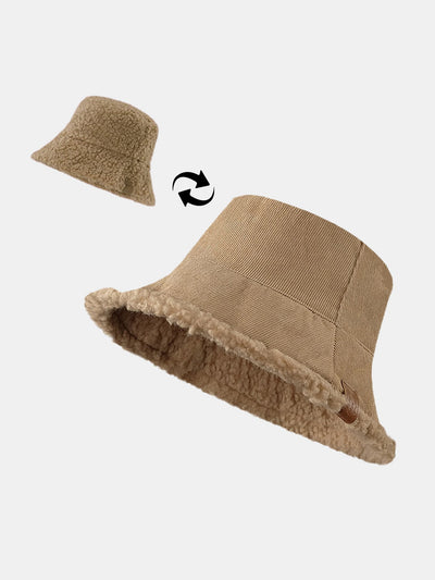 Thick And Warm Corduroy And Cashmere Splicing Multifunctional Soft Plush Bucket Cap Can Be Worn In Both Directions