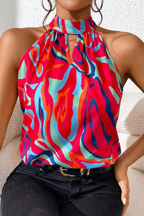 Top imprimé décontracté sans manches à col rond