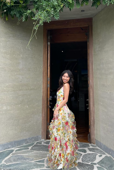 Saskia | Robe longue à volants