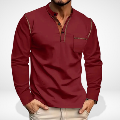 T-shirt manches longues à col boutonné contrasté pour Homme – Carmello