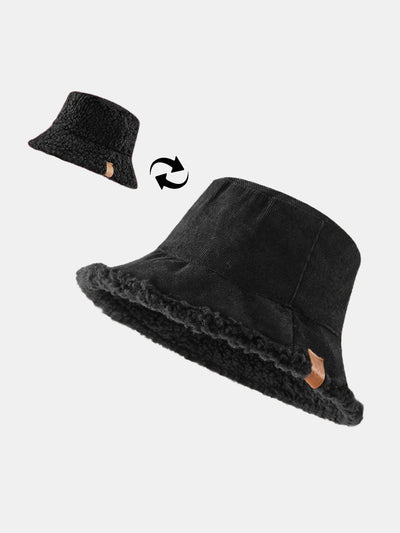 Thick And Warm Corduroy And Cashmere Splicing Multifunctional Soft Plush Bucket Cap Can Be Worn In Both Directions
