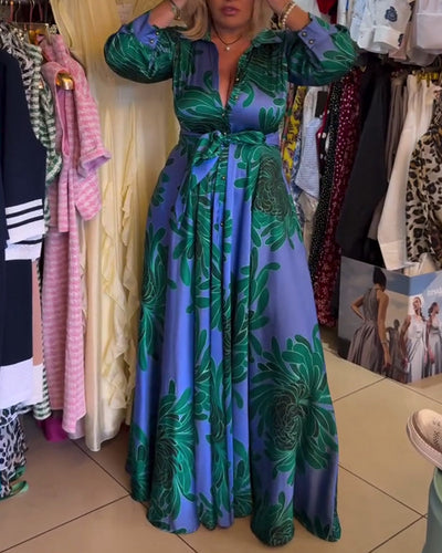 Robe Manches Longues En V Taille Marquée Swing