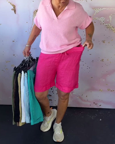 Short Uni Coton Et Lin Décontracté