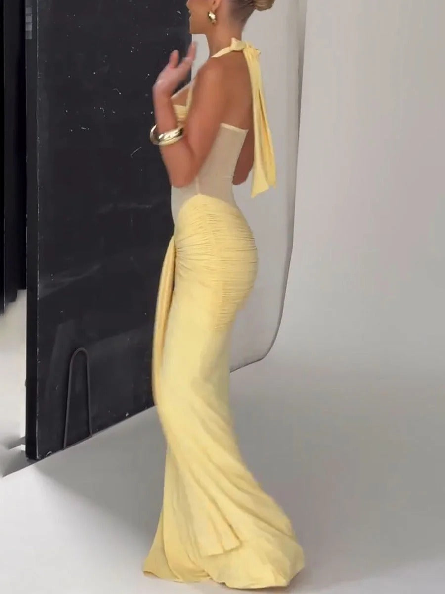 Robe slim patchwork en maille chic