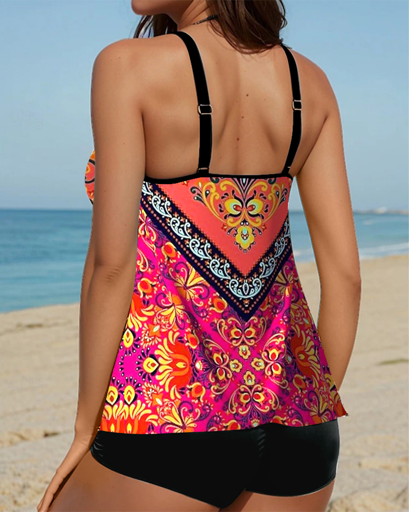 Tankini Sans Manches Imprimé Deux Pièces