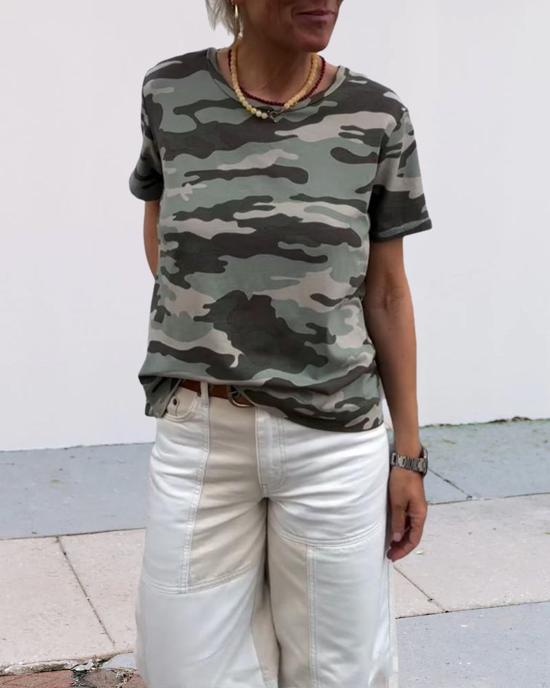 T-Shirt Imprimé Camouflage Manches Courtes