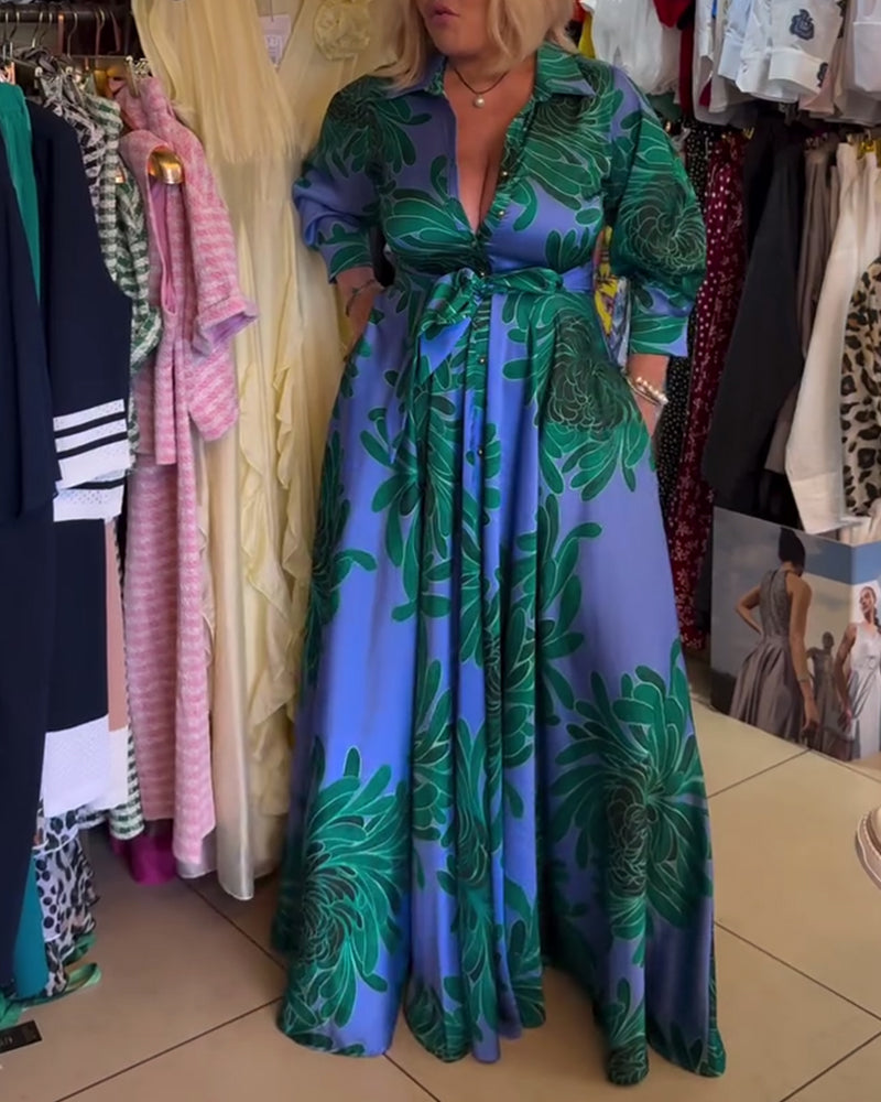 Robe Manches Longues En V Taille Marquée Swing