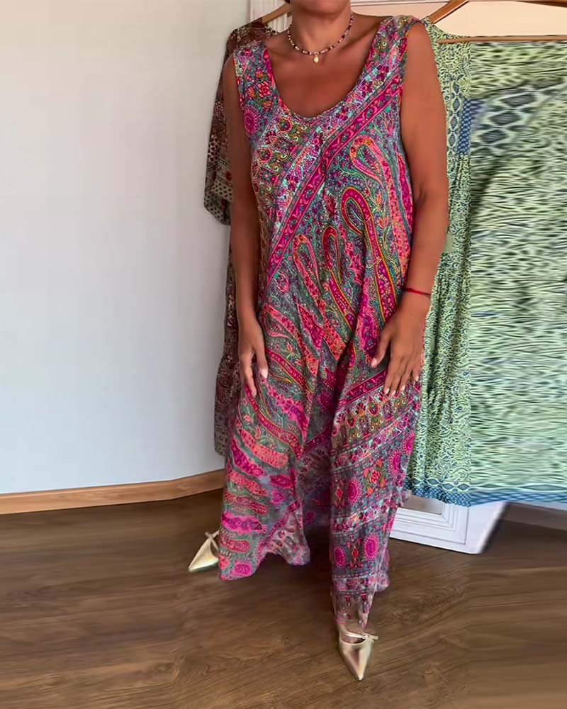 Robe Sans Manches Large Cachemire Imprimé