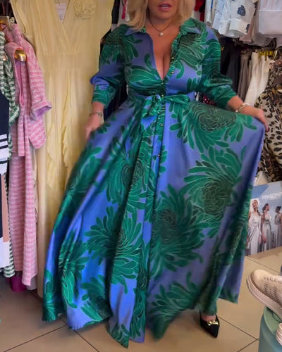 Robe Manches Longues En V Taille Marquée Swing