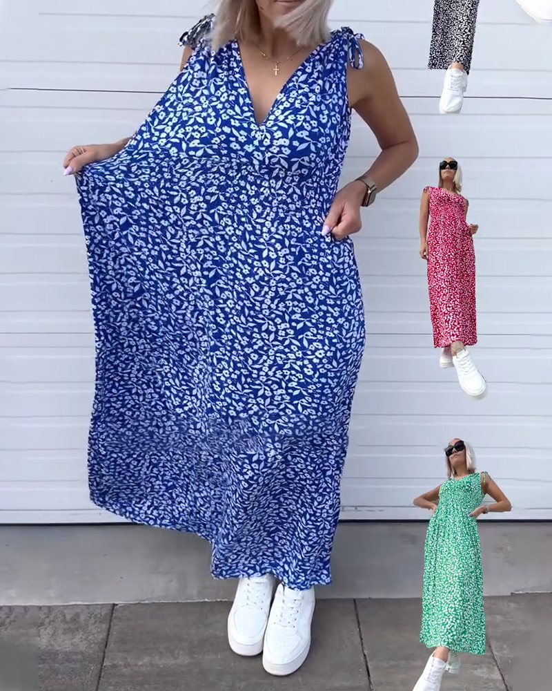 Robe Sans Manches Taille Fleurie Longue