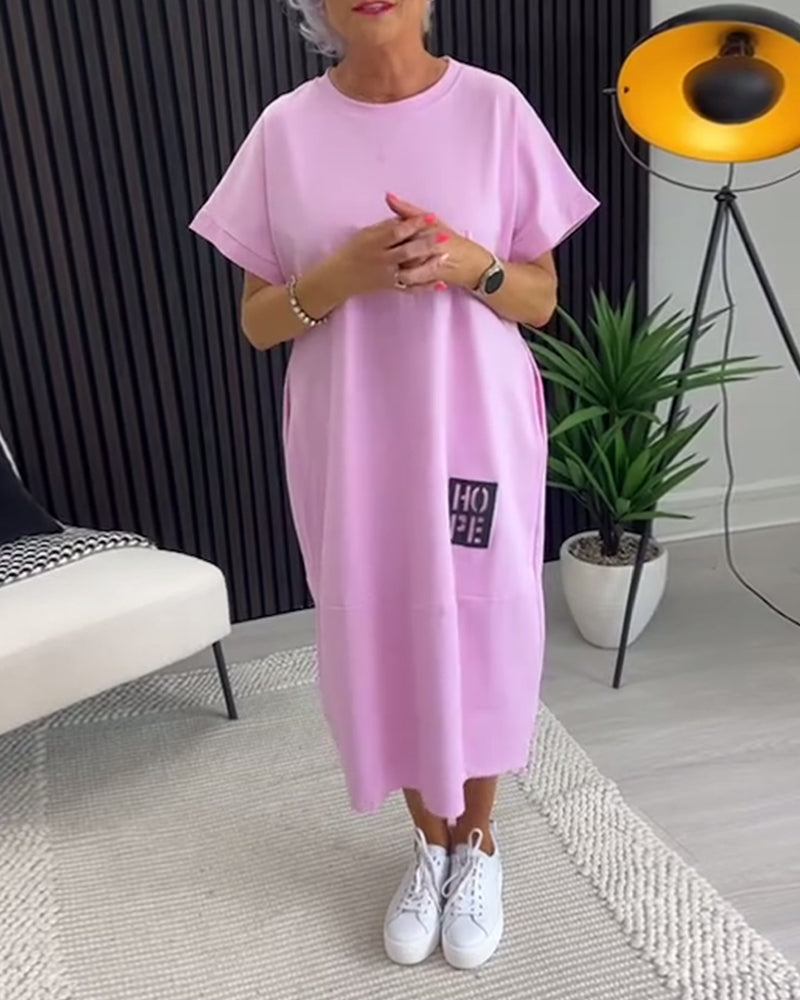 Robe Manche Courte Décontractée Droite Poche