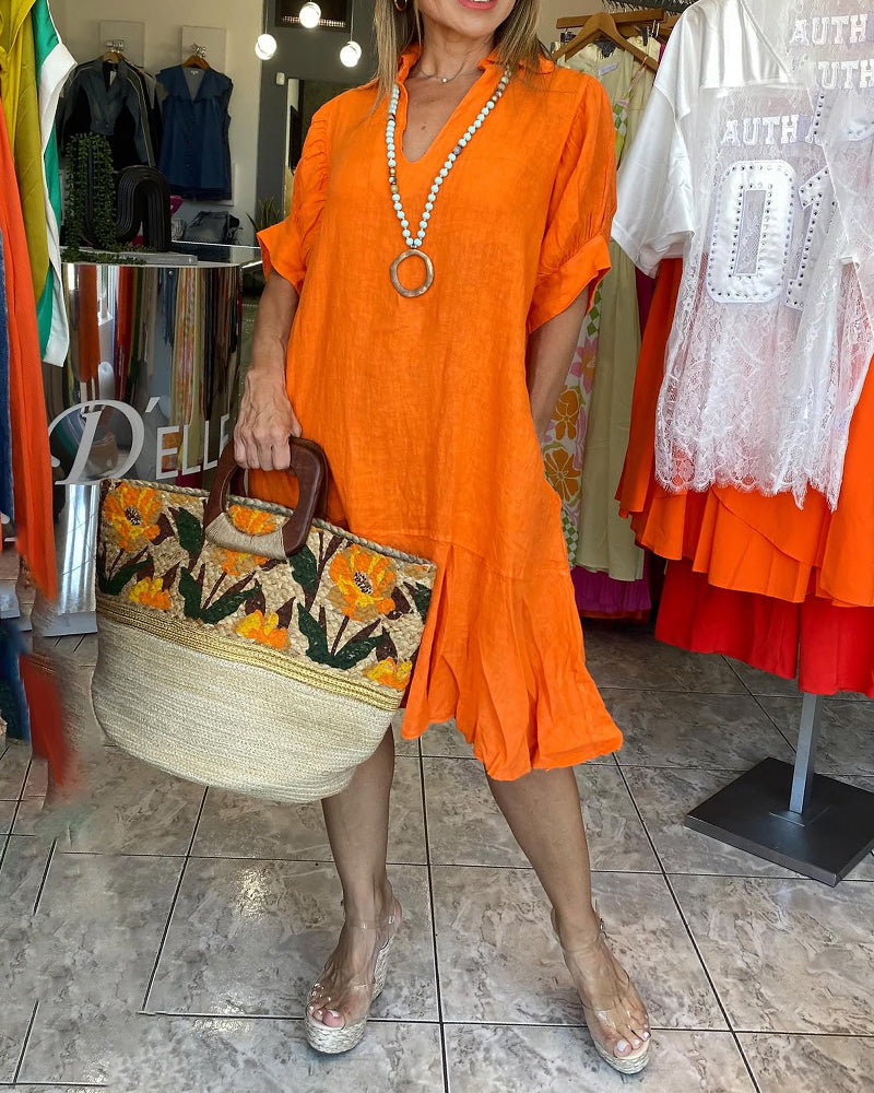 Robe Revers Casual Manches Courtes A-Ligne