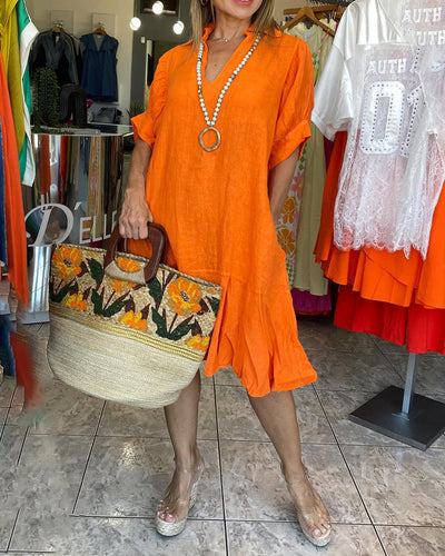 Robe Revers Casual Manches Courtes A-Ligne