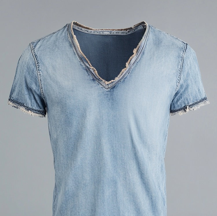 T-shirt effet denim col V
