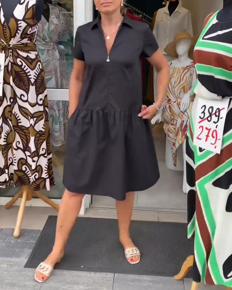 Robe Revers Demi-Zip Uni A-Ligne