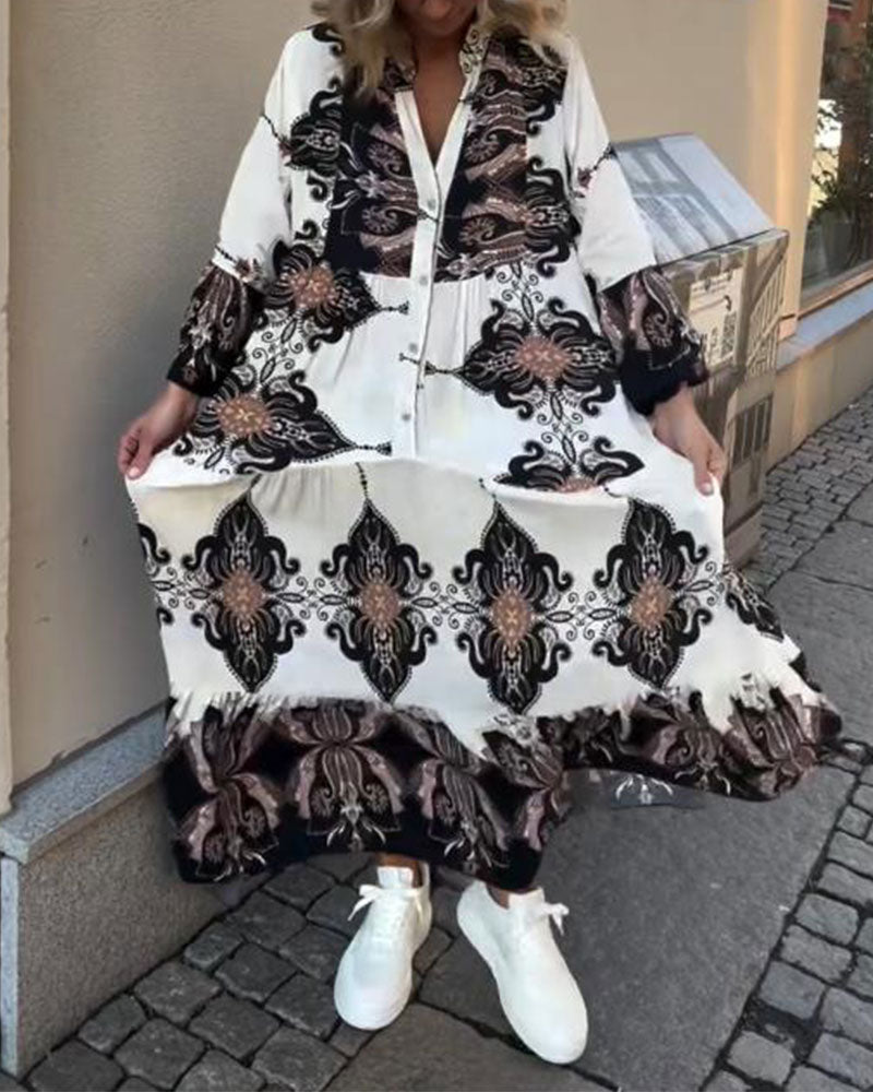 Robe Manche Trompette Col Monté Rétro