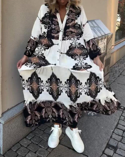 Robe Manche Trompette Col Monté Rétro