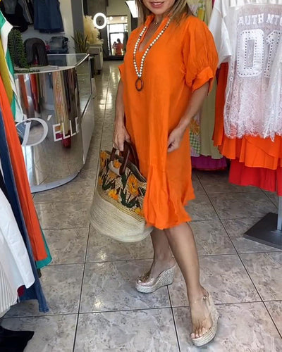 Robe Revers Casual Manches Courtes A-Ligne