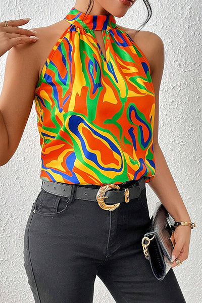 Top imprimé décontracté sans manches à col rond