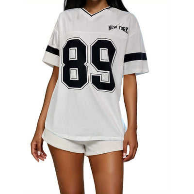 T-shirt de sport pour femmes - coupe oversize - imprimé New York - style football américain