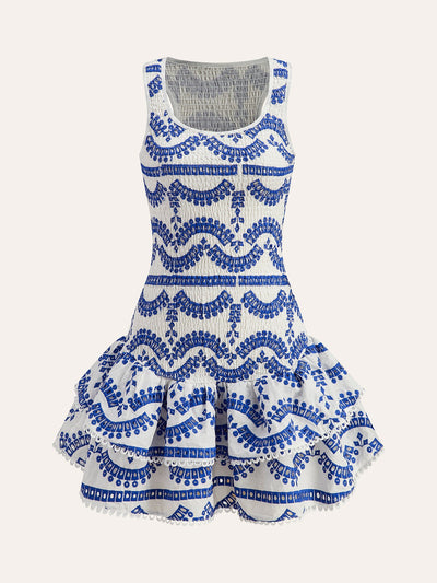 Robe sans manches brodée à volants