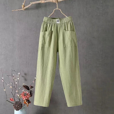 KLARA - Pantalon décontracté en coton et lin avec taille élastiquée